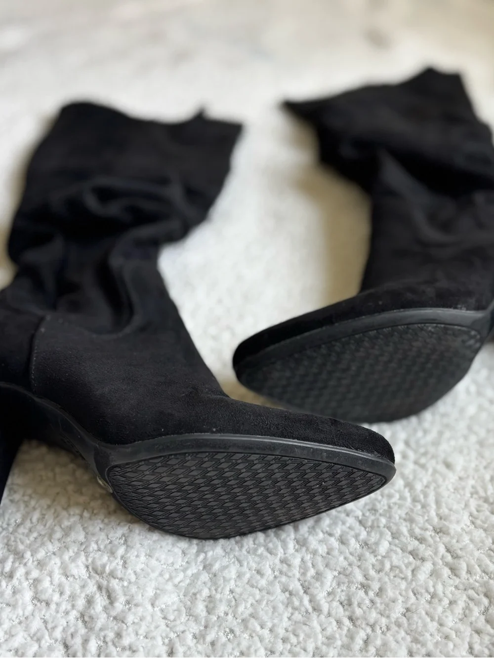 Over-the-Knee Suede Black Boots with Stacked Heel